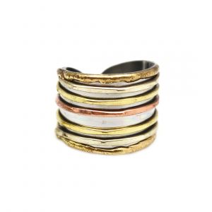 Multi Metal Adjustable Artisan Ring - Multiple lines