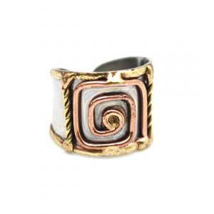 Multi Metal Adjustable Artisan Ring - Square Maze