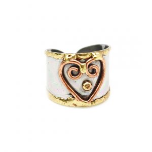 Multi Metal Adjustable Artisan Ring - Heart