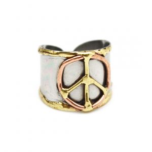 Multi Metal Adjustable Artisan Ring - Peace sign