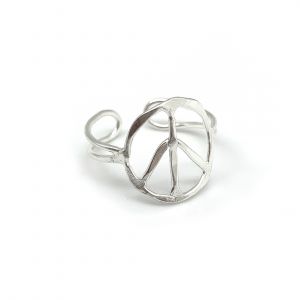 Silver Plated Adjustable Peace Sign Ring