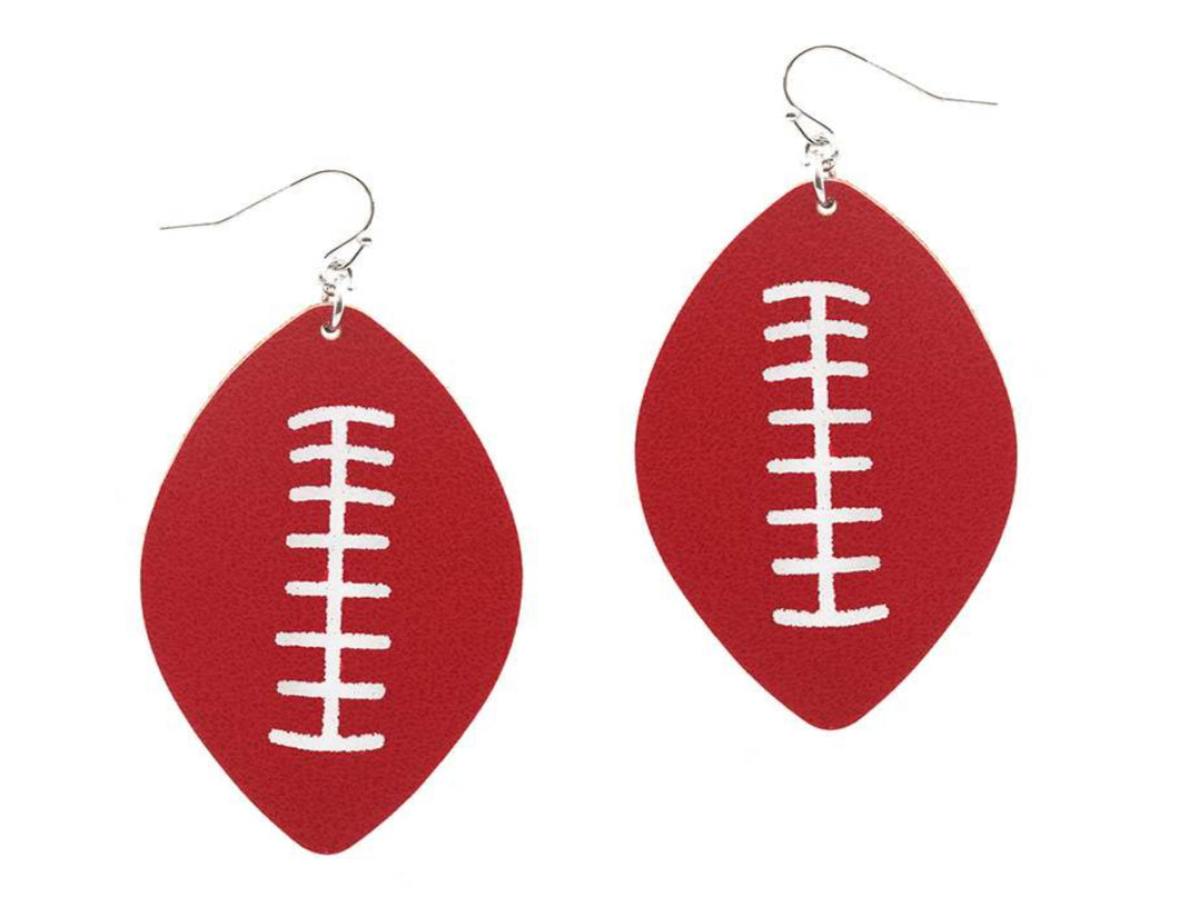 College Football Leather Sport Earrings Red and White