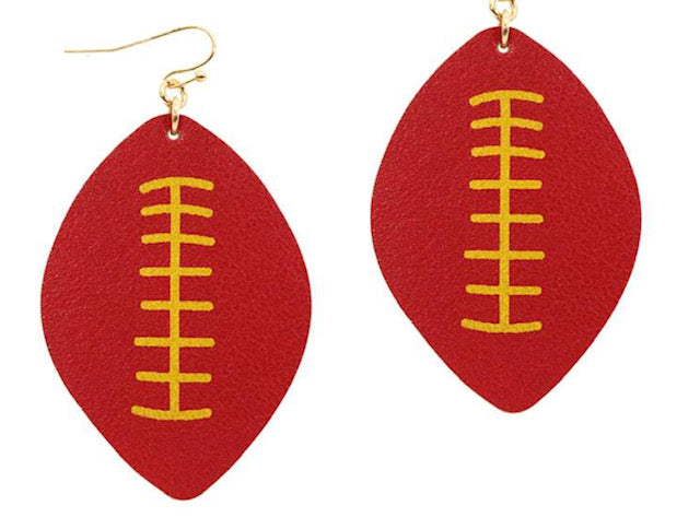 College Football Leather Sport Earrings Red and Yellow