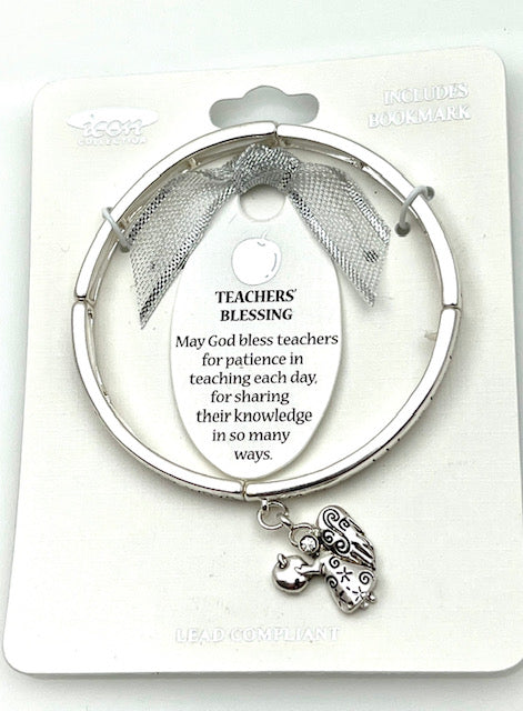 Teacher's Blessing Silver Stretch Inspirational Charm bracelet