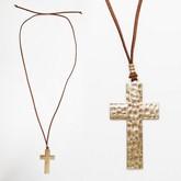 Brown Leather Suede Inspirational Necklace with GOLD CROSS PENDANT