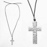 Black Leather Suede Inspirational Necklace with SILVER CROSS PENDANT