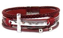 Leather Magnetic Bracelet Red with Cross