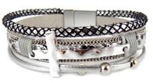 Leather Magnetic Bracelet Silver with Cross