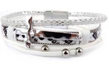 Leather Magnetic Bracelet White with Cross