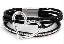 Leather Magnetic Bracelet Heart Black