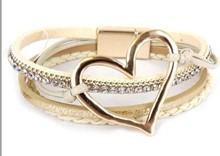 Leather Magnetic Bracelet Heart Ivory