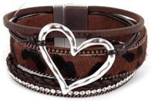 Leather Magnetic Bracelet Heart Brown