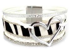 Leather Magnetic Bracelet Heart Silver