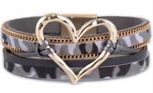 Leather Magnetic Bracelet Heart Gray