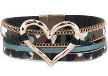 Leather Magnetic Bracelet Heart Green