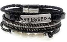 Leather Magnetic Inspirational Bracelet BLESSED Black