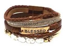 Leather Magnetic Inspirational Bracelet BLESSED Brown