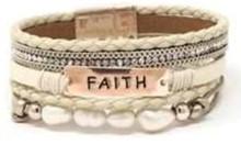 Leather Magnetic Inspirational Bracelet FAITH Cream