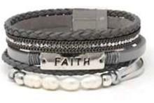 Leather Magnetic Inspirational Bracelet FAITH Gray