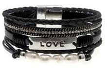 Leather Magnetic Inspirational Bracelet LOVE Black