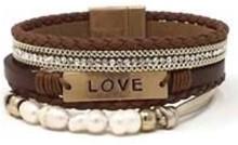 Leather Magnetic Inspirational Bracelet LOVE Brown