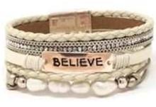 Leather Magnetic Inspirational Bracelet BELIEVE Cream