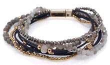 Multi strand Black with Gray crystals and Gold and Silver beads Magnetic Bracelet