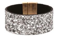 Leather Druzy Magnetic Bracelet Silver