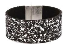 Leather Druzy Magnetic Bracelet Black White