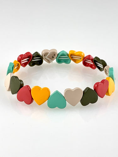 Beaded Stretch Bracelet with Hearts - Multi colors