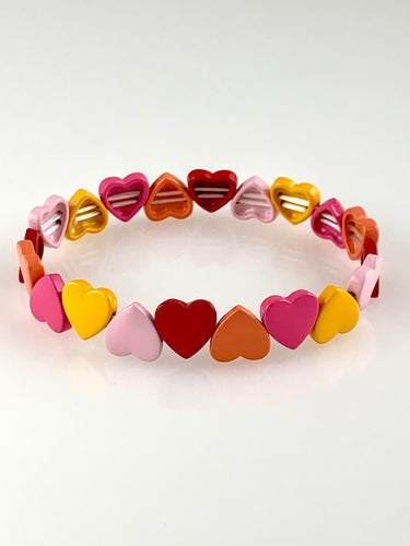 Beaded Stretch Bracelet with Hearts - Red colors