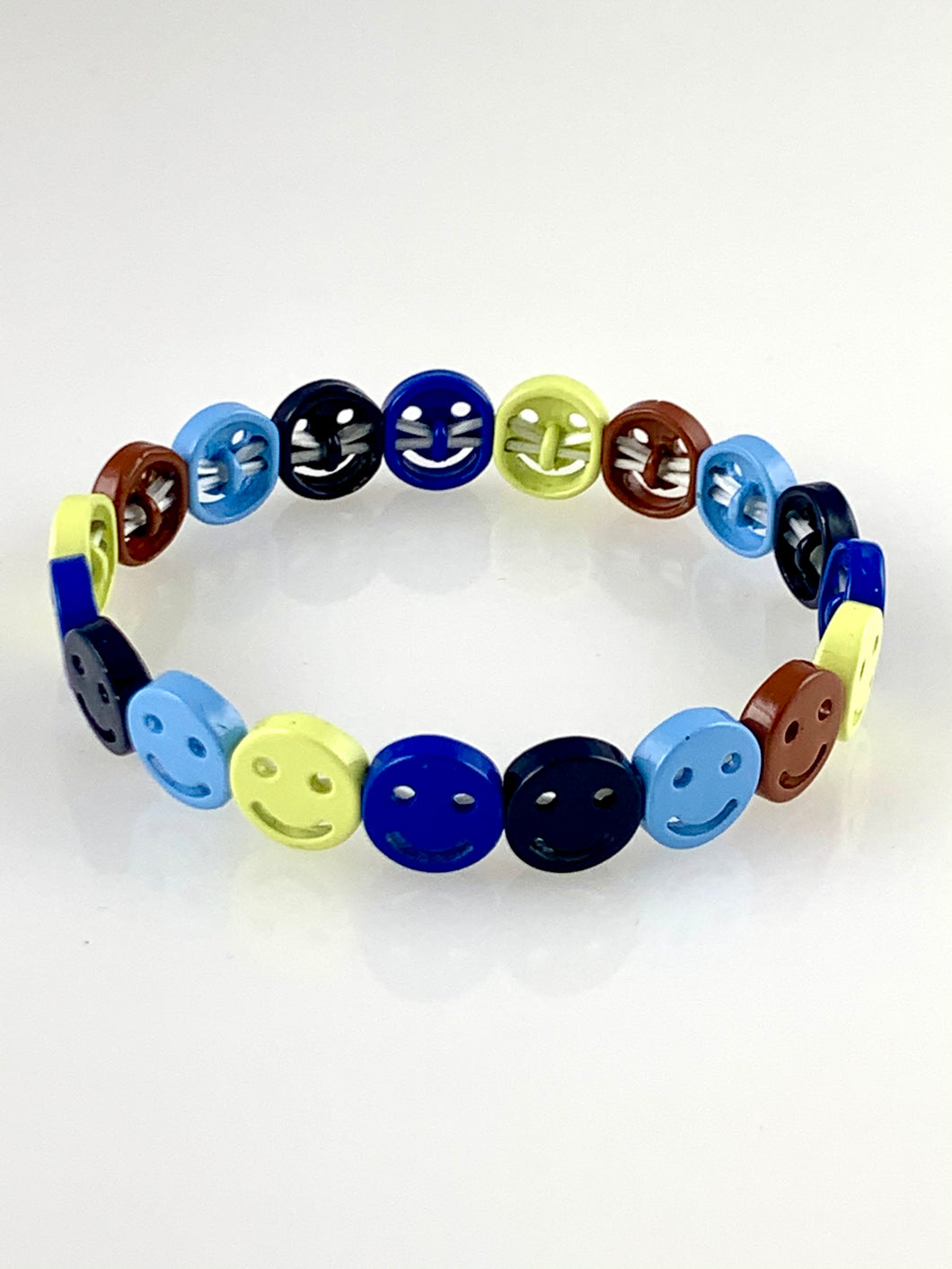 Beaded Stretch Bracelet with Happy Faces - Blues