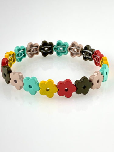 Beaded Stretch Bracelet with Flowers - Multi