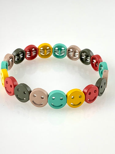 Beaded Stretch Bracelet with Happy Faces - Multi