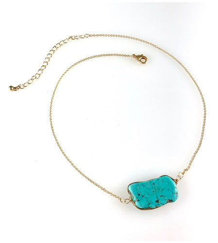 Turquoise Stone and Gold Necklace