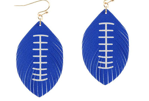 Feathered Football Leather Sport Earrings White and Blue